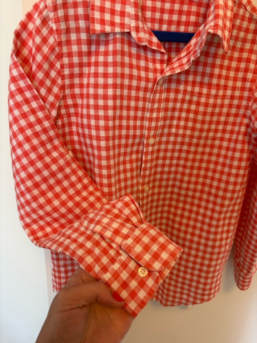 JANIE AND JACK Boys Gingham Button Down Long Sleeve Shirt Salmon/Pink Size 8 - Picture 10 of 11
